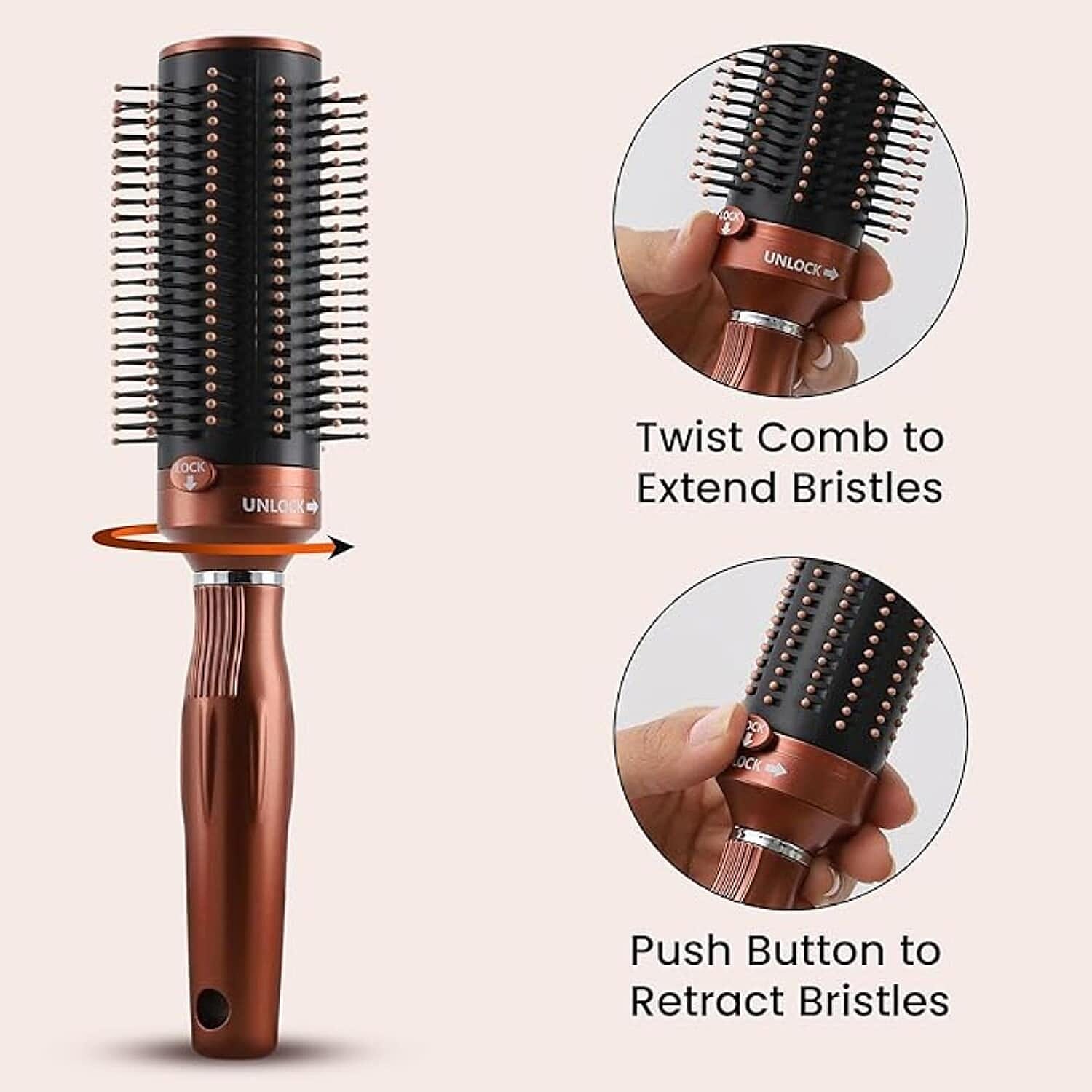Neomi - Retractable Detangle Hair Brush for Curly Hair, Straight Hair & Wet Hair, Soft Bristle for Long, Thick & Curly Hair | Easy Clean Travel Brush - Brown